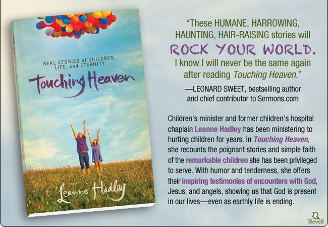 Children's minister and former children's hospital chaplain Leanne Hadley has been ministering to hurting children for years. In 'Touching Heaven,' she recounts the poignant stories and simple faith of the remarkable children she has been privileged to serve. With humor and tenderness, she offers their inspiring testimonies of encounters with God, Jesus and angels, showing us that God is present in our lives--even as earthly life is ending.